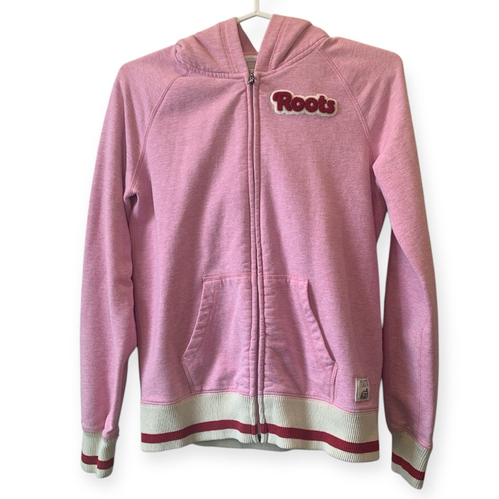 Roots Cabin Pink Zip-Up Hoodie Sweatshirt, girls size XXL 13-14 yrs